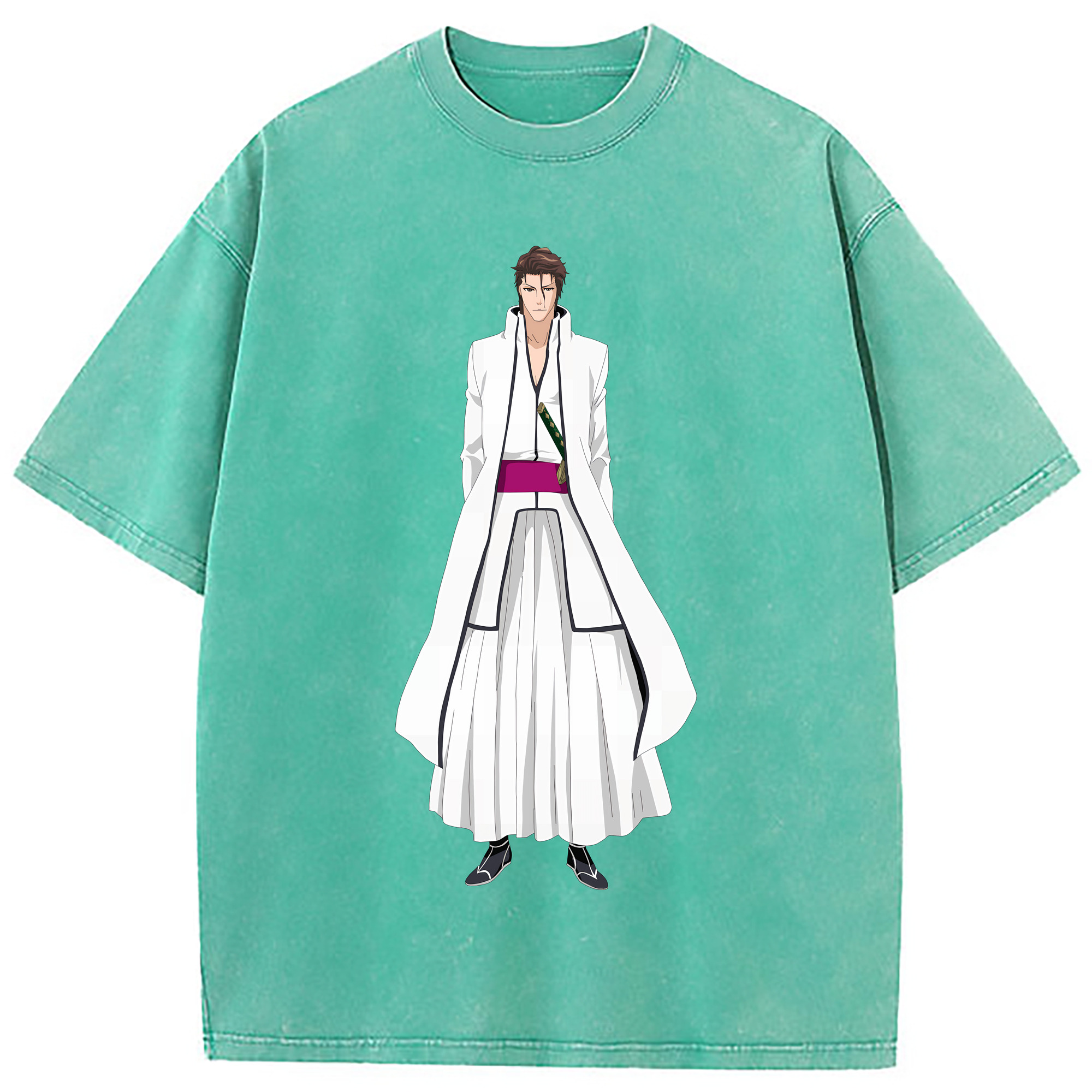 （画像用） ブリーチ 藍染 惣右介（あいぜん そうすけ） BLEACH Aizen Sousuke 綿100% ヴィンテージ風 半袖Tシャツ（フロントプリント）